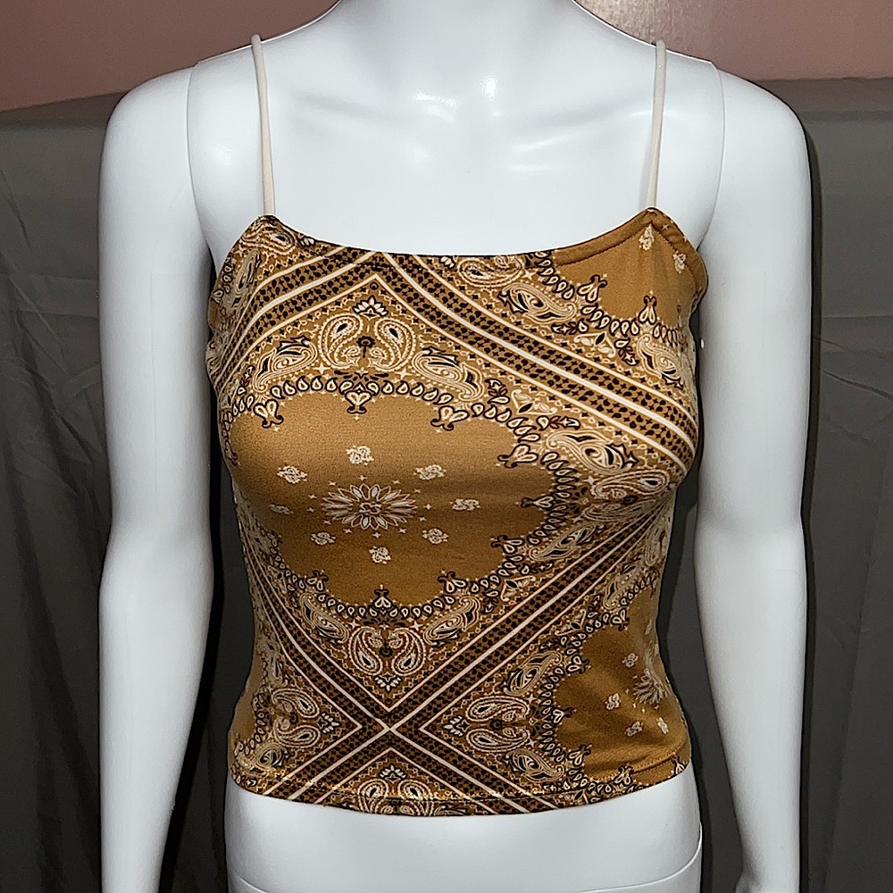 Forever 21 Burnt Yellow/Orange Bandana Print Tank Top - Small